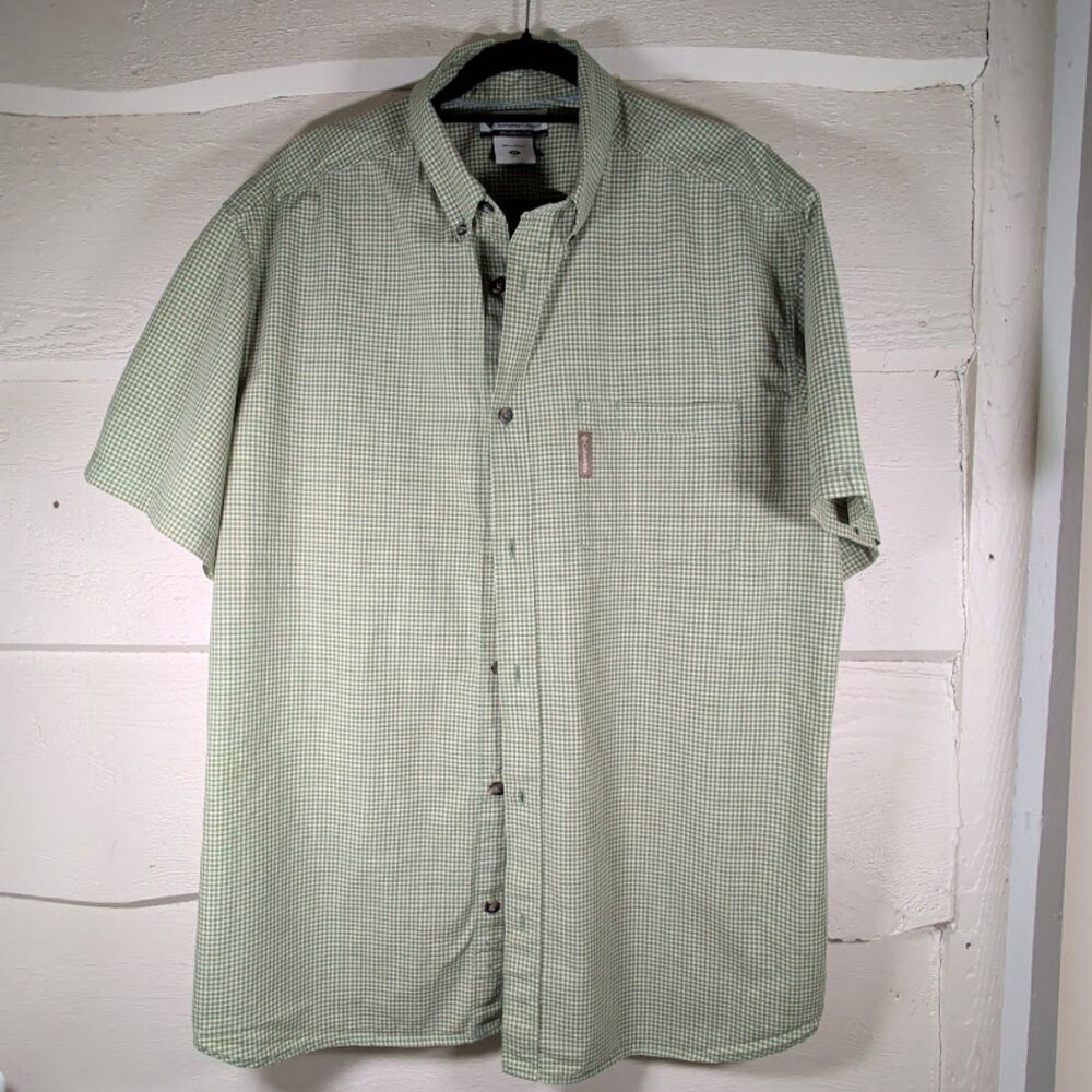 Columbia Sportswear Men's Short Sleeve Micro-Check Button Down Shirt Green XL